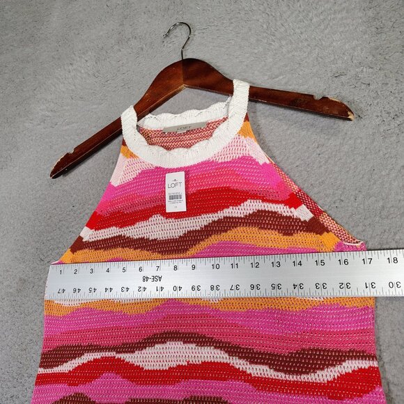 Loft Maxi Sweater Dress Women M Pink Multi Striped Knit Halter Neck Boho NWT - Picture 6 of 9
